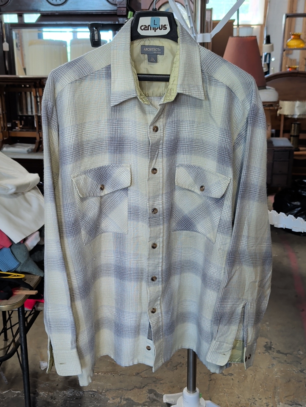 Architect Light Blue and Cream Plaid Button-Down Shirt